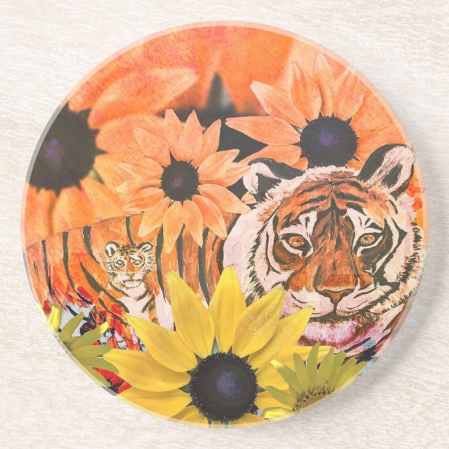 Porta-copos Cores de Tigre, Cubo, Flores e Laranja (Frente)