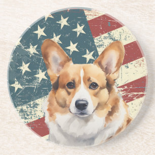 Porta-copos Corgi Cachorro com Bandeira Americana Grunge
