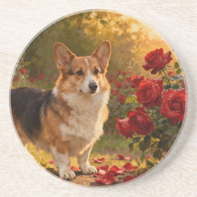 Porta-copos Corgi nas Rosas V (Frente)