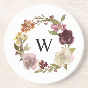 Porta-copos Coroa Monograma Aquarela Floral Branca