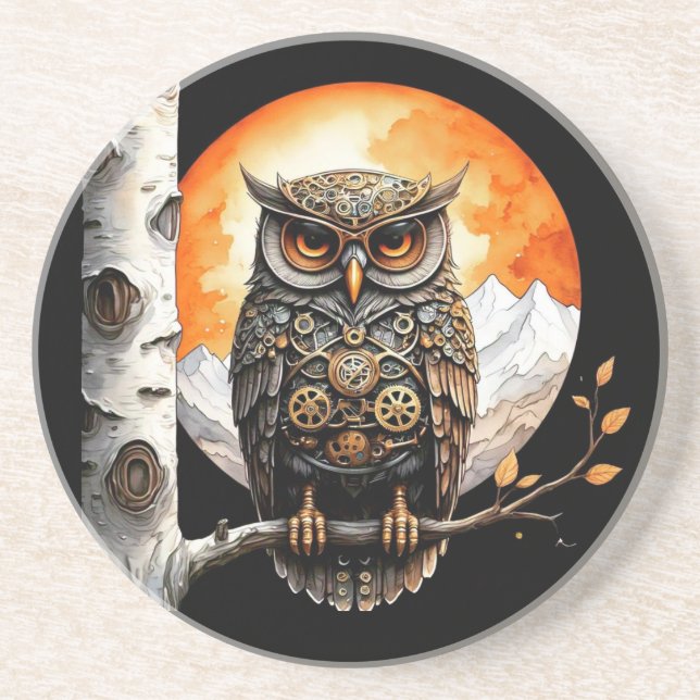 Porta-copos Coruja de Olho Azul e Lua Cheia (Frente)