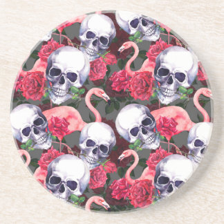 Porta-copos Crânio floral, padrão uniforme de flamingo.
