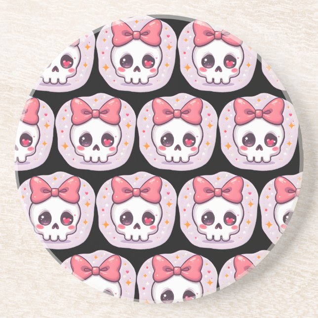 Porta-copos Cranio Pastel Goth com Laço (Frente)