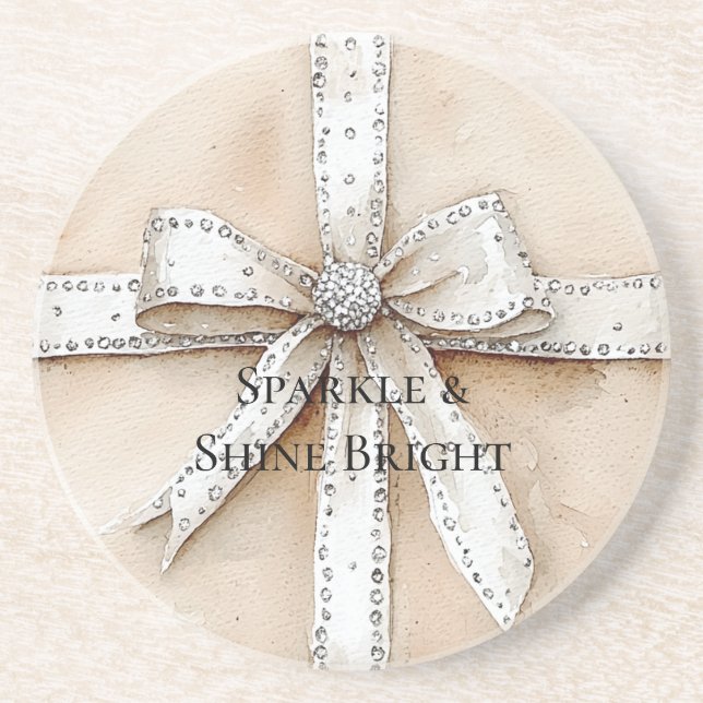 Porta-copos Cream White Silver Glitzy Glam Arco Aniversário (Frente)