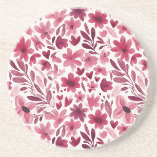 Porta-copos Creme Flores Rosas Vermelhas Corações
