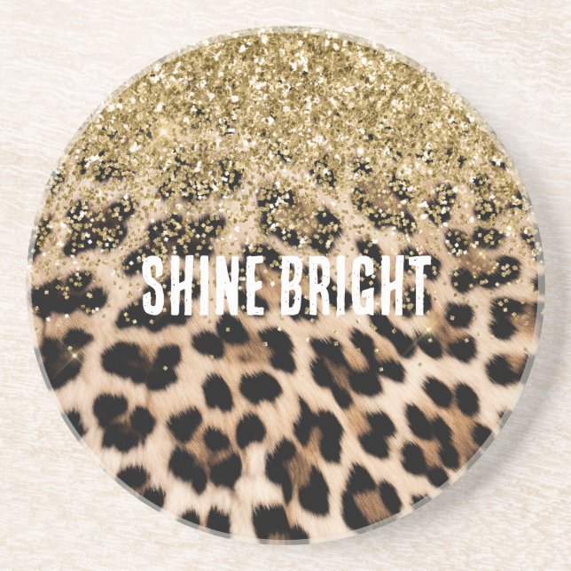 Porta-copos Creme Leopardo Glam Dourado Gitter (Frente)