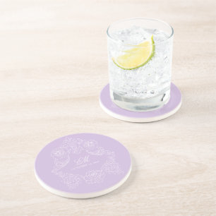 Porta-copos Crestá Monograma de Casamento Vitoriano Roxo Paste