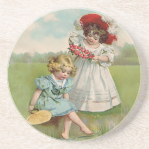 Porta-copos Crianças Vitorianas Verão Antigo Meninas Jardim