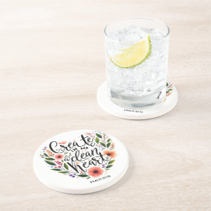 Porta-copos Crie em Mim um Coração Limpo floral