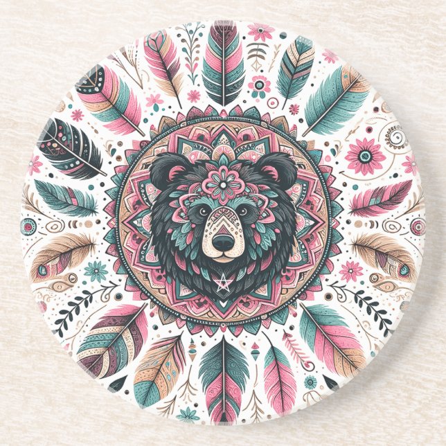 Porta-copos Crie Seu Próprio Mandala Boho Totêmico de Urso (Frente)