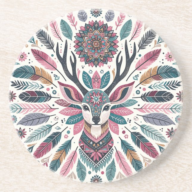 Porta-copos Crie Seu Próprio Mandala Boho Totêmico de Veado (Frente)