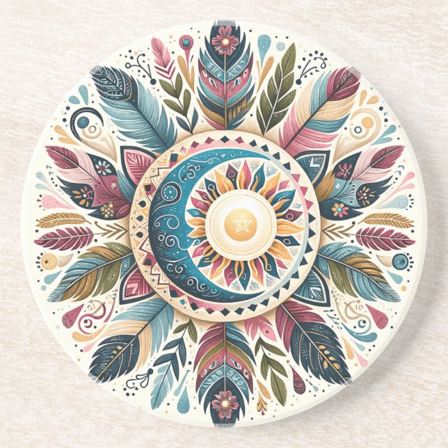 Porta-copos Crie Seu Próprio Mandala Celestial Boho Sol Lua (Frente)