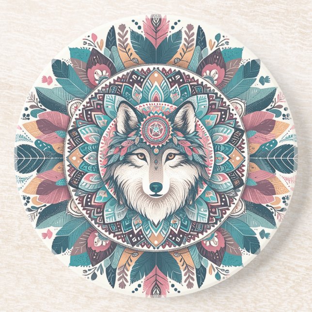 Porta-copos Crie Seu Próprio Mandala Totêmico Boho de Lobo (Frente)