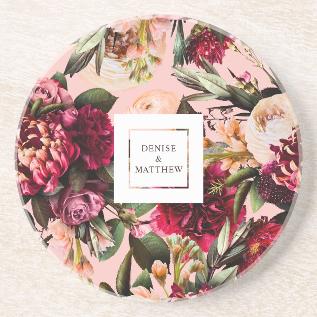 Porta-copos Crisântemo Romântico sobre Rosa Teia de Aranha (Frente)