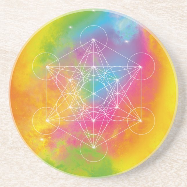Porta-copos Cubo de Metatron Arco-íris Geometria Sagrada (Frente)