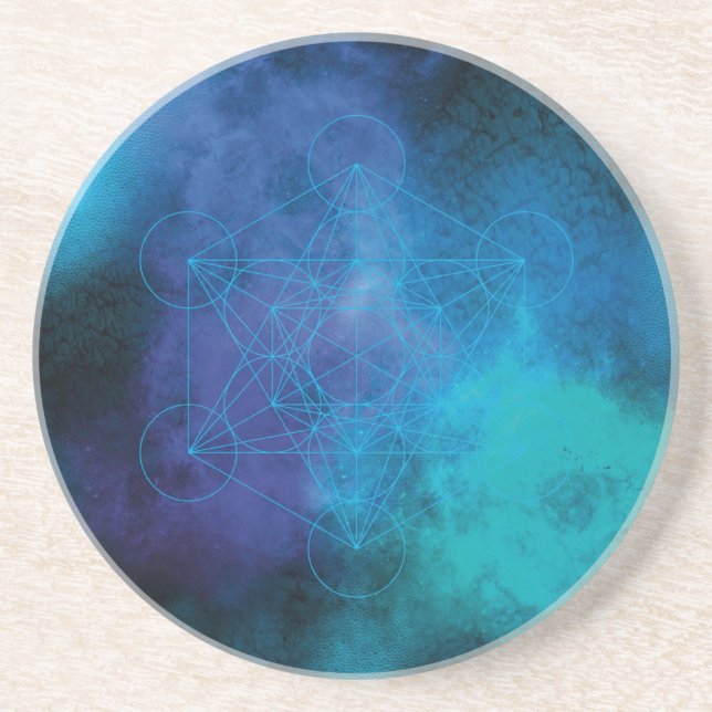 Porta-copos Cubo de Metatron Azul Turquesa Geometria Sagrada (Frente)