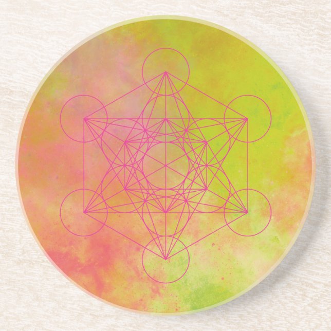 Porta-copos Cubo de Metatron Rosa Neon Geometria Sagrada (Frente)