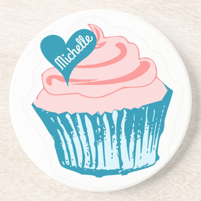 Porta-copos Cupcake Love nome personalizado sandstone porta co (Frente)