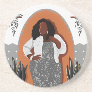 Porta-copos Curva, Mulher Negra, Plantas Domésticas, Laranja e