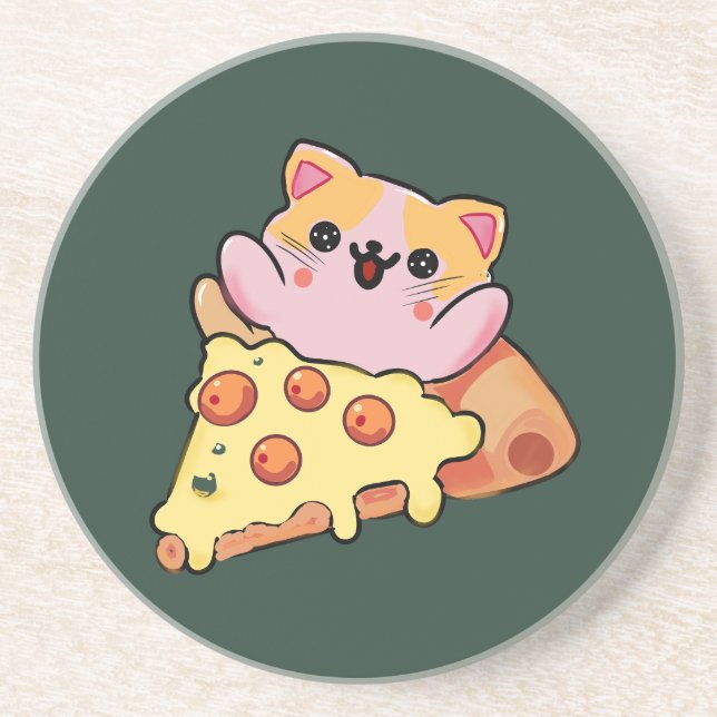 Porta-copos Custom Kawaii Cat Hugging Pepperoni Pizza Cartoon (Frente)