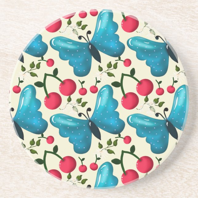 Porta-copos Cute Cherry Butterfly Pattern, Glossy Kawaii Fruit (Frente)