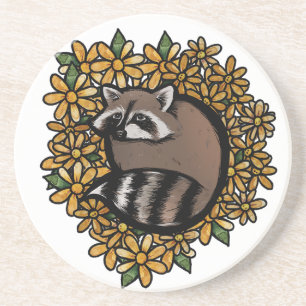 Porta-copos Cute Raccoon Daisy Flower Art raccoo