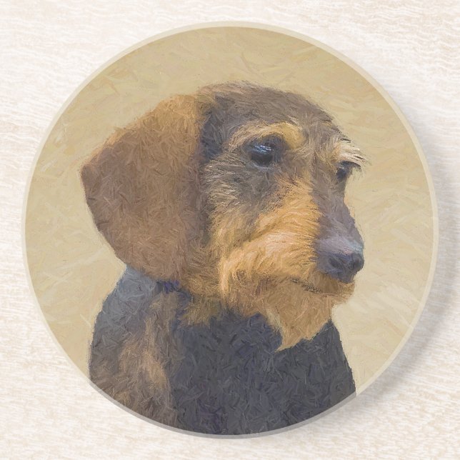 Porta-copos Dachshund (Wirehaired) Pintura Original para Cacho (Frente)