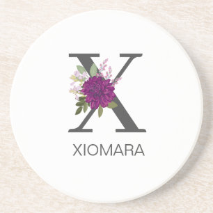 Porta-copos Dália Burgundy Floral Alfabeto Letra Monograma  