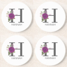 Dália Burgundy Floral Alfabeto Letra Monograma  