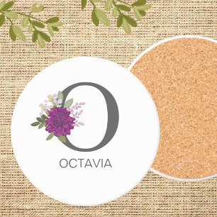 Porta-copos Dália Burgundy Floral Alfabeto Letra Monograma  