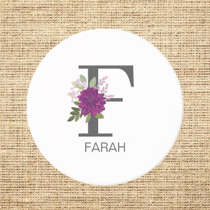 Porta-copos Dália Burgundy Floral Alfabeto Letra Monograma  