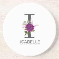 Dália Burgundy Floral Alfabeto Letra Monograma  