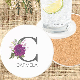 Porta-copos Dália Burgundy Floral Alfabeto Letra Monograma O