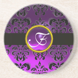 Porta-copos DAMASCO PRETO E ROXO Monograma de ametista