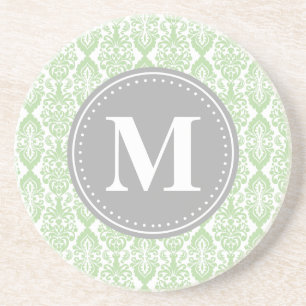Porta-copos Damask in Mint Green Cinza Monograma