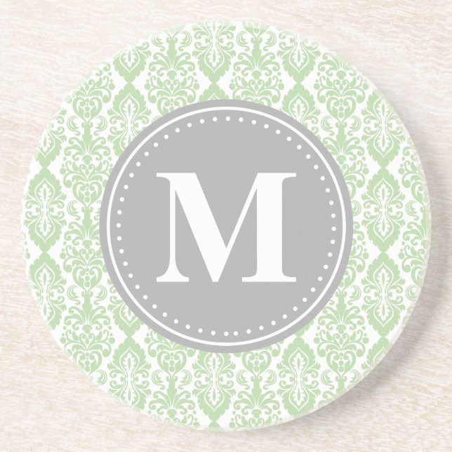 Porta-copos Damask in Mint Green Cinza Monograma (Frente)