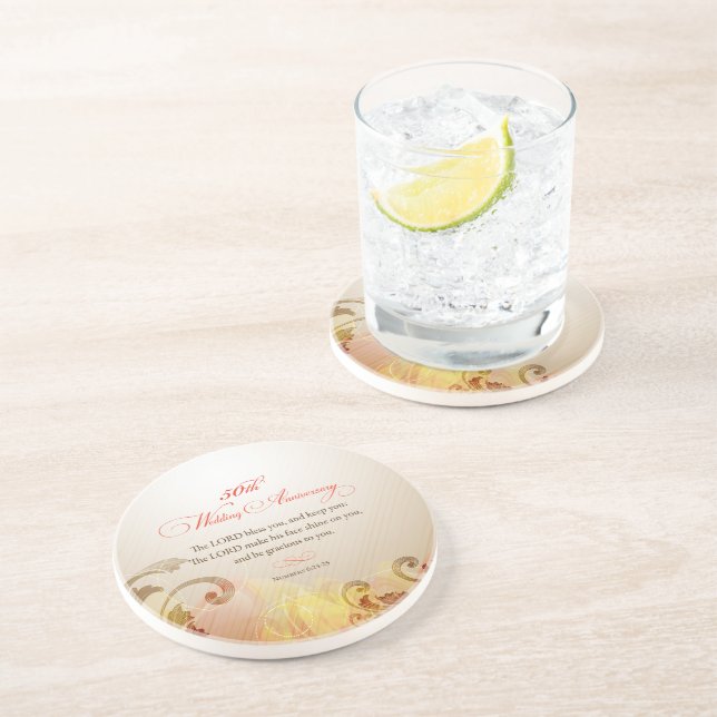 Porta-copos De Arenito 50º aniversário de casamento, Lord Bless e Keep (Lateral)