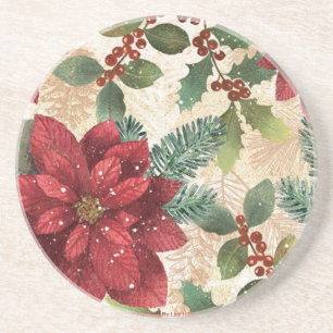 Porta-copos De Arenito 50 Retro Poinsettia Red Green Creme