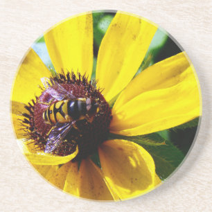 Porta-copos De Arenito Abelha e Flor Amarelo