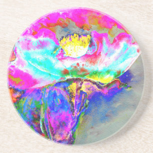 Porta-copos De Arenito Abstrato cor-de-rosa Papoila, pintura floral com a