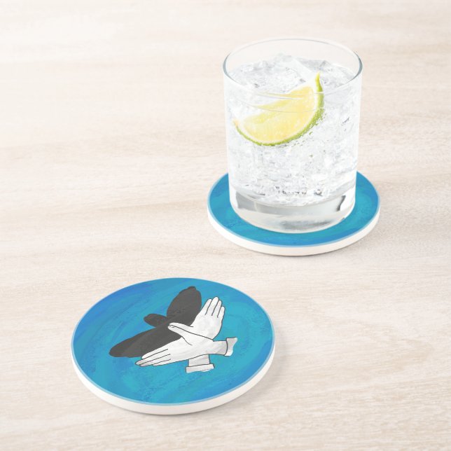 Porta-copos De Arenito Águia Sombra em Azul (Lateral)