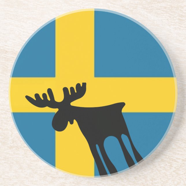 Porta-copos De Arenito Älg / Moose med Svenska flaggan (Frente)