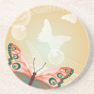 Porta-copos De Arenito Aloha Hawaiian Butterfly Love Art Destinage
