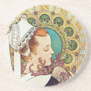 Porta-copos De Arenito Alphonse Mucha Nurse Maid