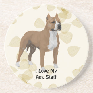 Porta-copos De Arenito American Staffordshire Terrier ~ Motivo Folhas Cas