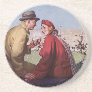 Porta-copos De Arenito Amor e Romance Vintage, Casal em Jogo de Futebol