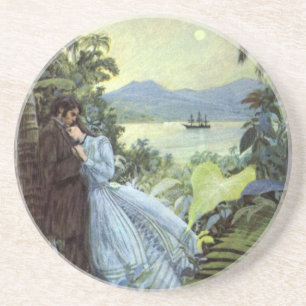 Porta-copos De Arenito Amor e Romance Vintage, Vista Tropical Romântica