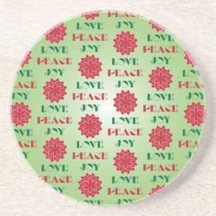 Porta-copos De Arenito Amor Verde e Vermelho Moderno, Paz, citação de Joy