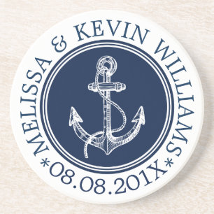 Porta-copos De Arenito Âncora Náutica Náutica Azul-Escuro e Branco