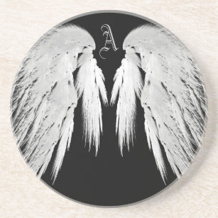 Porta-copos De Arenito ANGEL WINGS - Monograma personalizado preto